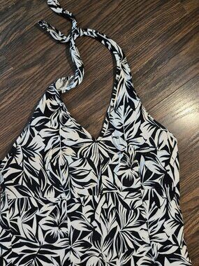 FASHION BUG Black & White Tropical Printed Halter Sundress SIZE L